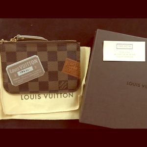 LOUIS VUITTON COIN PURSE W/Chain, DAMIER EBENE